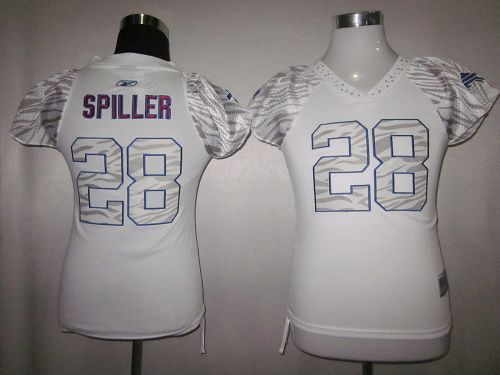 Bills #28 C.J. Spiller White Women's Zebra Field Flirt Stitched NFL Jersey - Click Image to Close